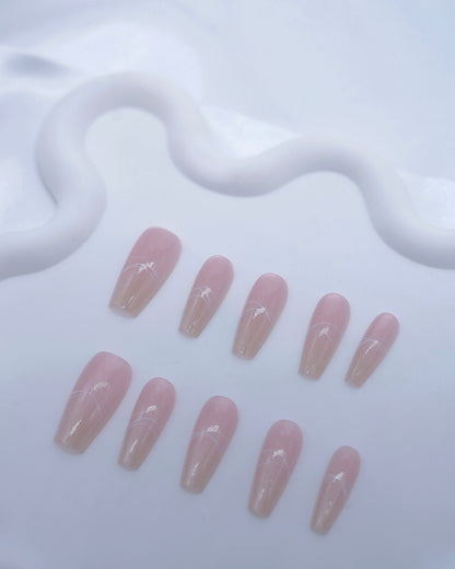 Long Coffin Cateye Gradient Pink Press On Nails