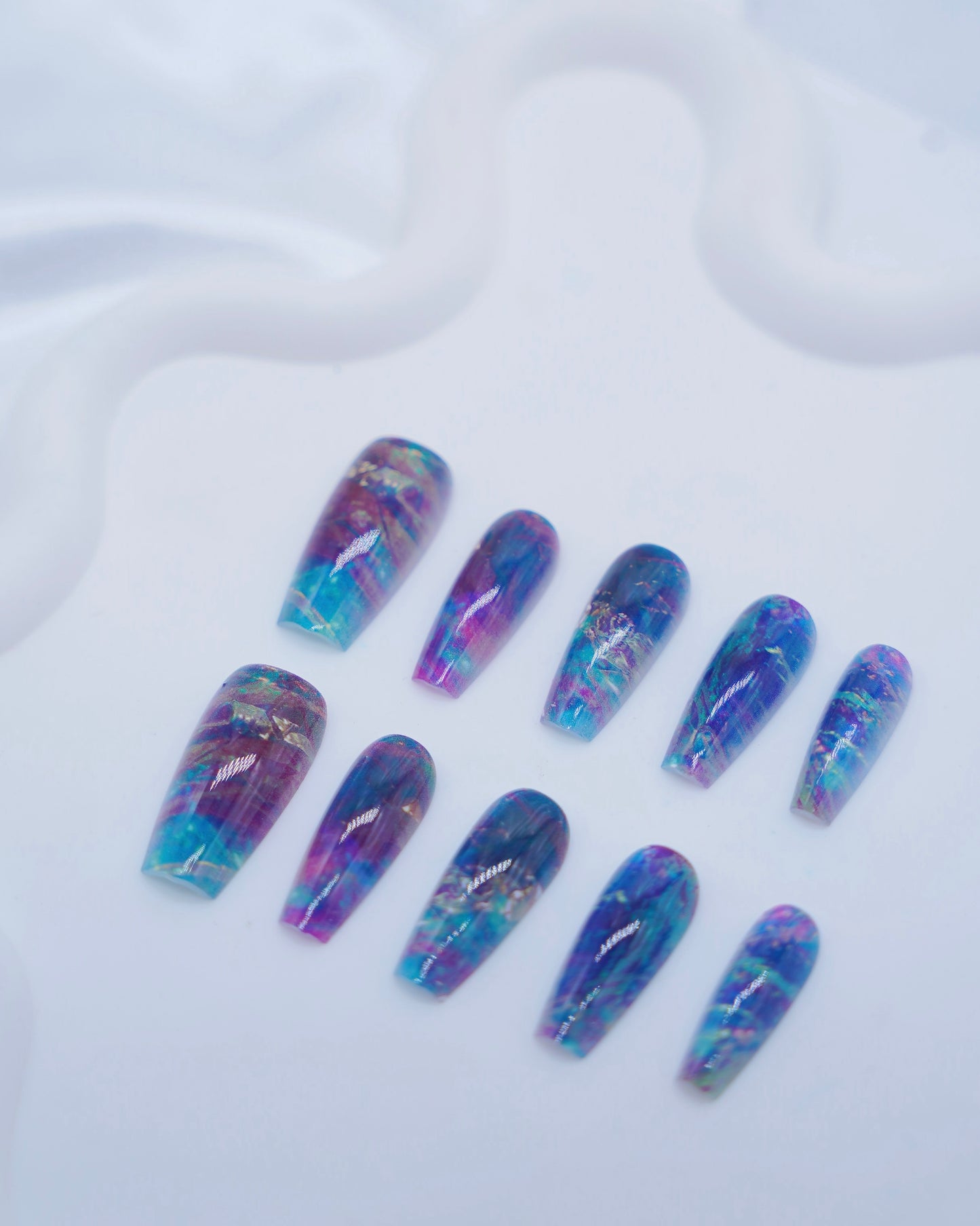 Long Coffin Colorful Splatter Press On Nails