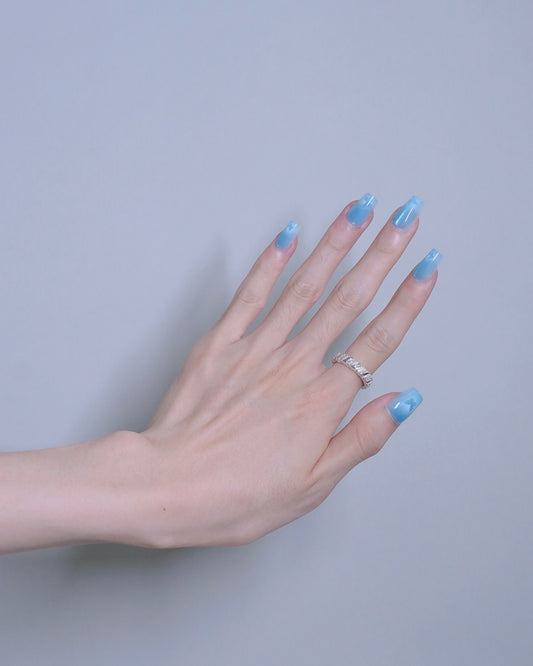 Short Coffin Cateye Gradient Blue Butterfly Press On Nails