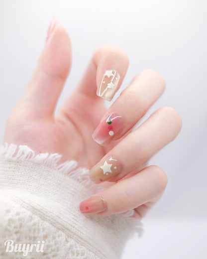 Short Coffin Pink & Nude Stary Star Press On Nails