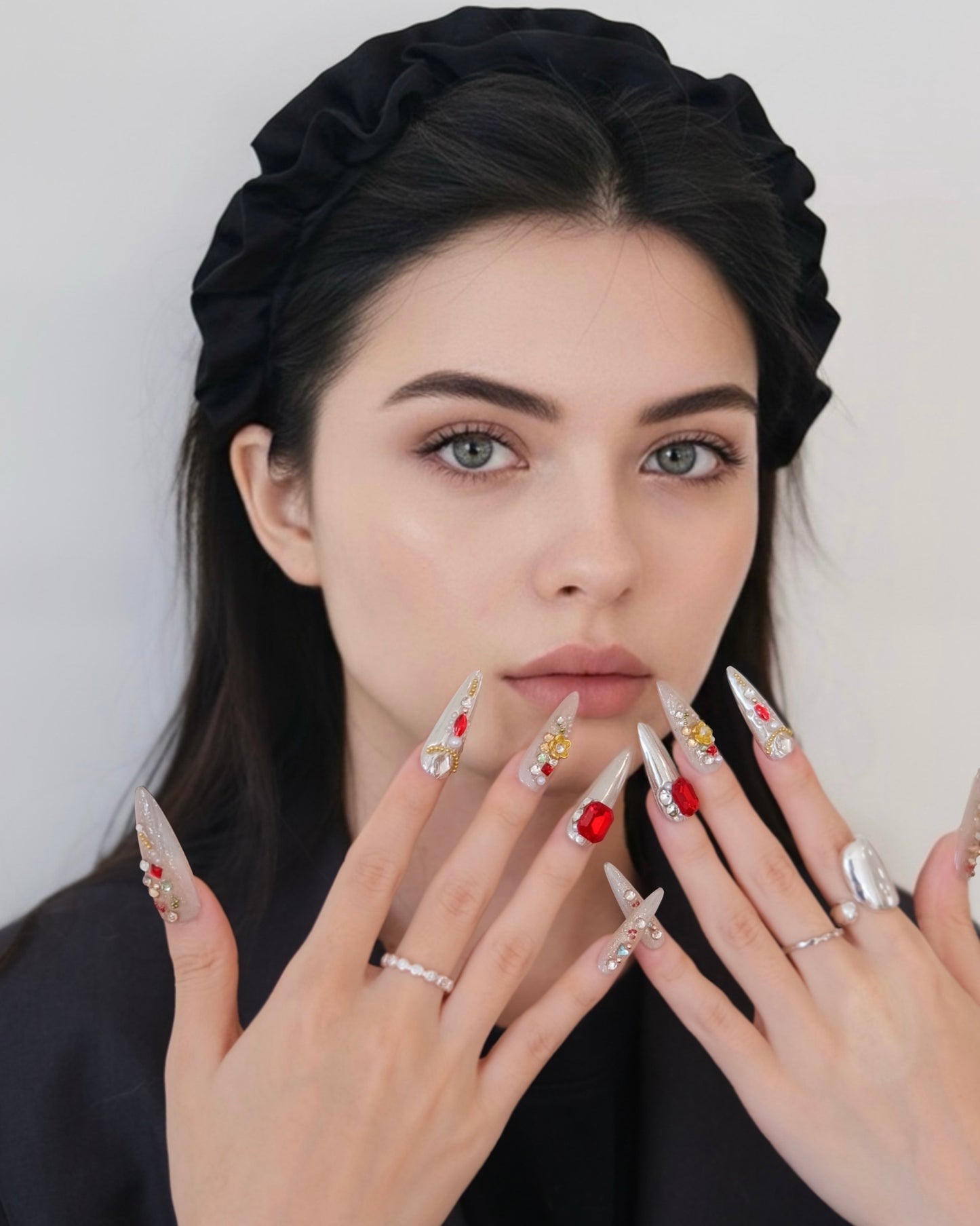 BUYRII X H² Long Stiletto Nude Jewels & Gems Memory Press On Nails