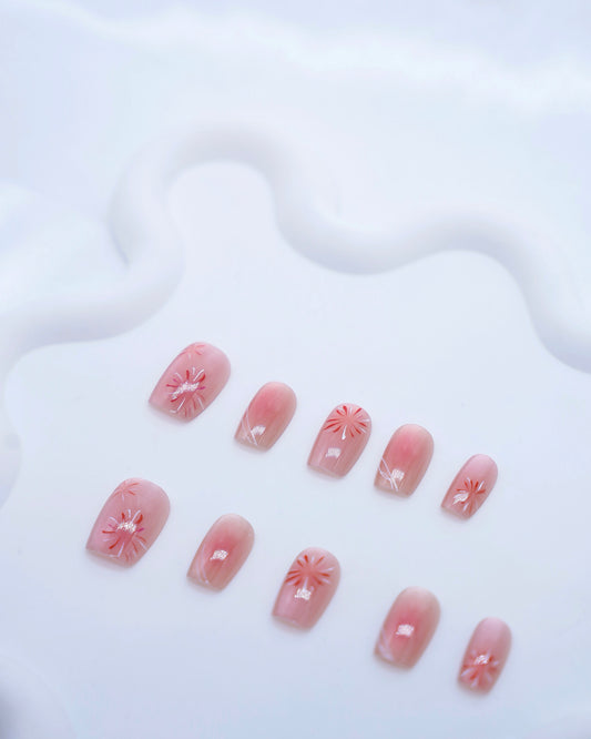 Short Coffin Cateye Pink Firework Press On Nails