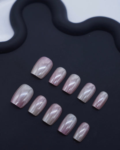 Short Coffin Electroplating Gradient Pink Press On Nails