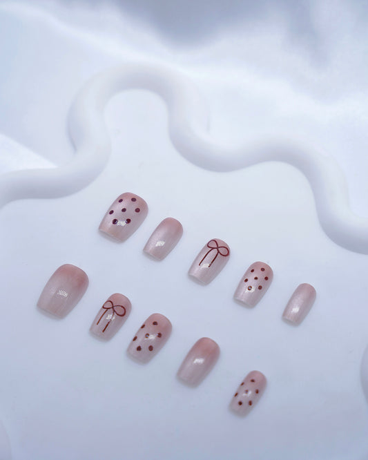 Short Coffin Cateye Gradient Pink Bow Press On Nails