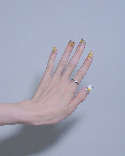 Short Coffin Cateye Yellow Cute Corgi Press On Nails