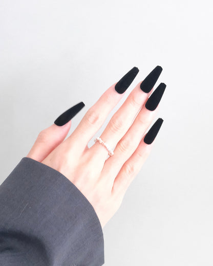 Extra Long Coffin Black Velvet Press On Nails