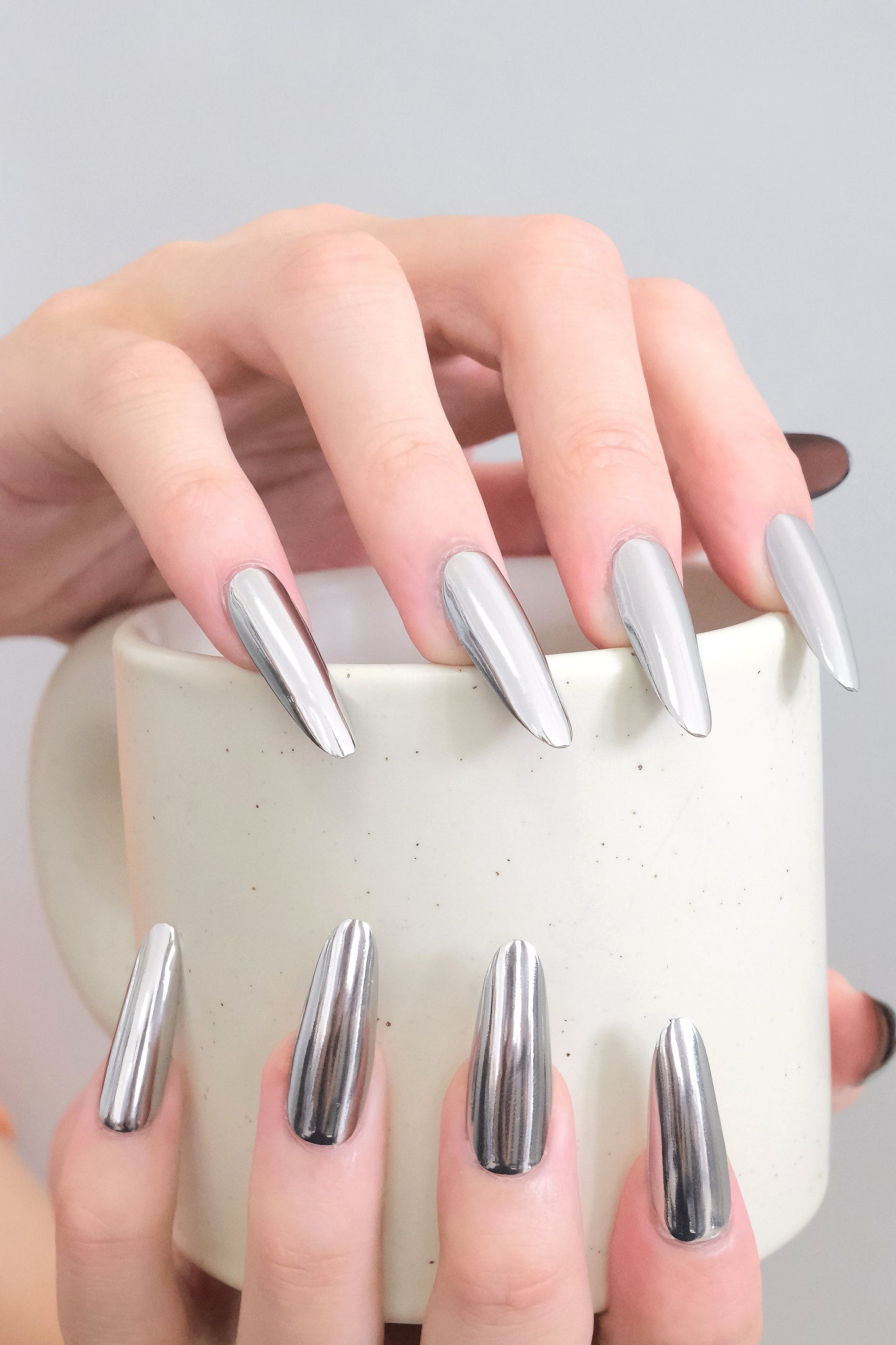 Extra Long Oval Electroplating Silver Press On Nails