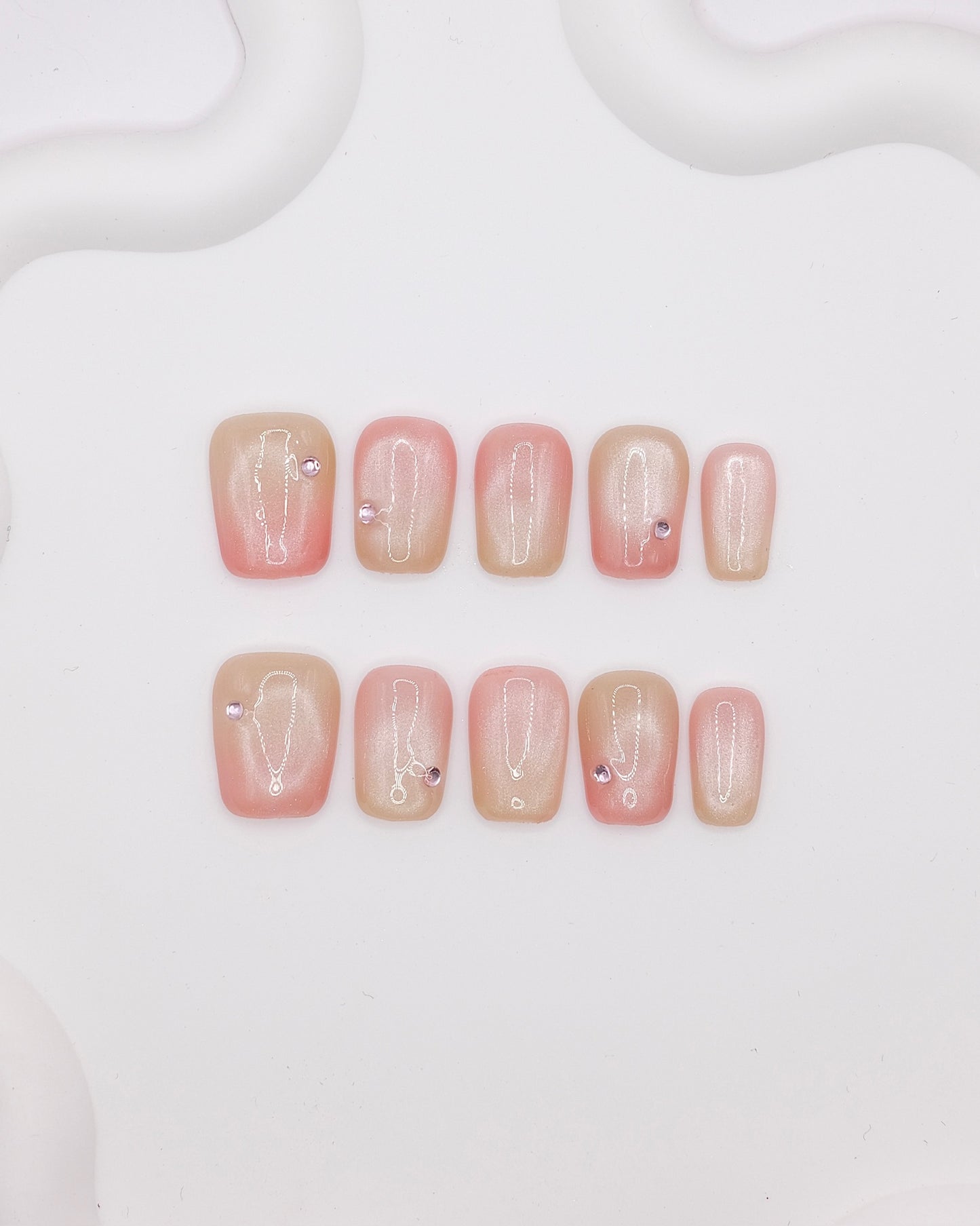 Short Coffin Cateye Rainbow Gradient Press On Nails