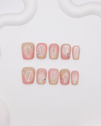 Short Coffin Cateye Rainbow Gradient Press On Nails