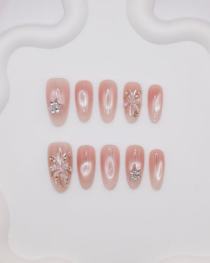 Long Almond Fireworks Love Press On Nails