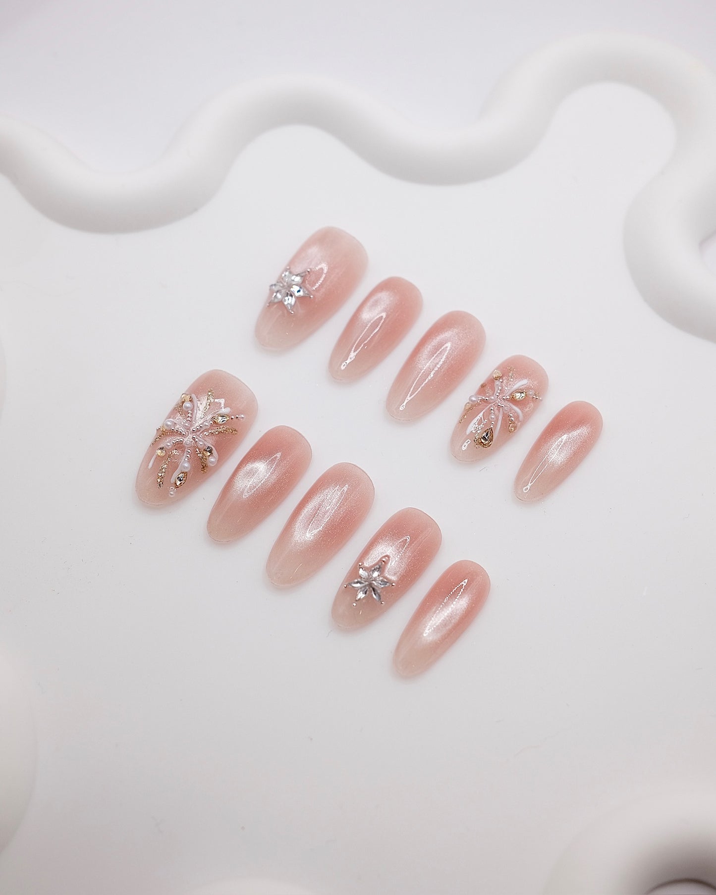 Long Almond Fireworks Love Press On Nails