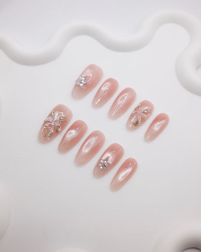 Long Almond Fireworks Love Press On Nails