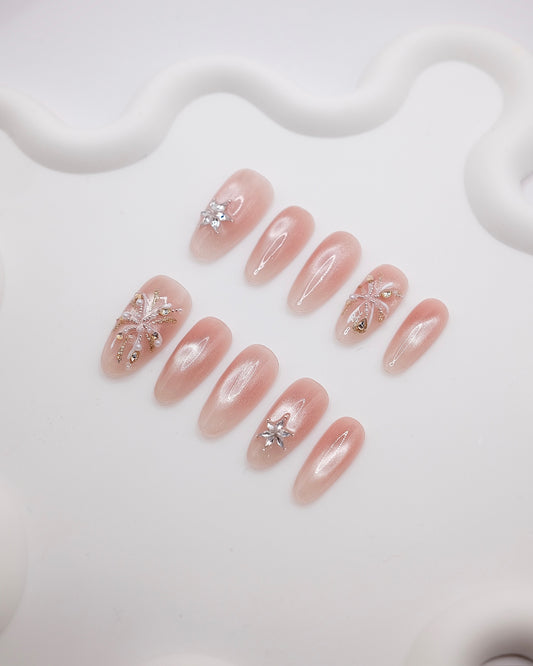 Long Almond Fireworks Love Press On Nails