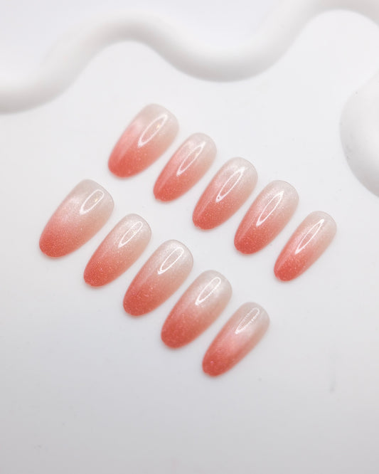 Mid-Long Oval Gradient Pink Press On Nails