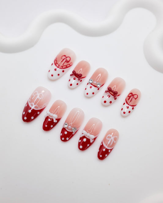 Long Almond 2026 Valentine's Day Limited Bowtie Love Press On Nails