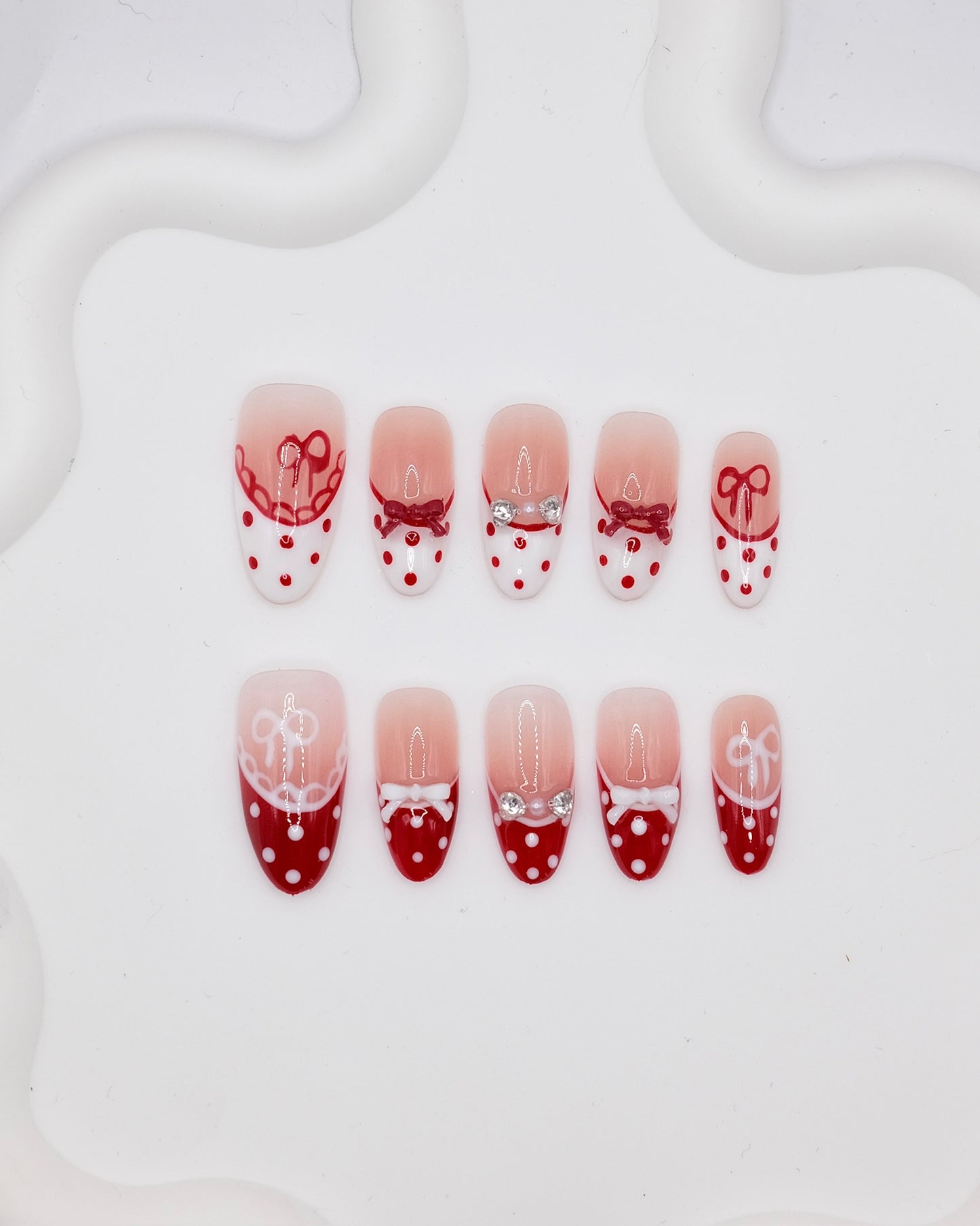 Long Almond 2026 Valentine's Day Limited Bowtie Love Press On Nails