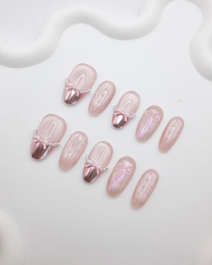 Mid-Long Almond Purple Bowtie French Manicure Press On Nails