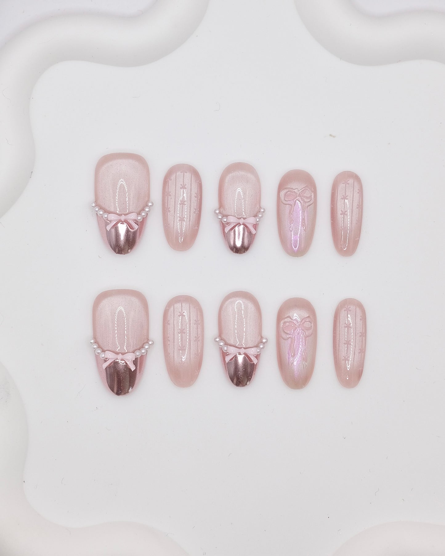 Mid-Long Almond Purple Bowtie French Manicure Press On Nails