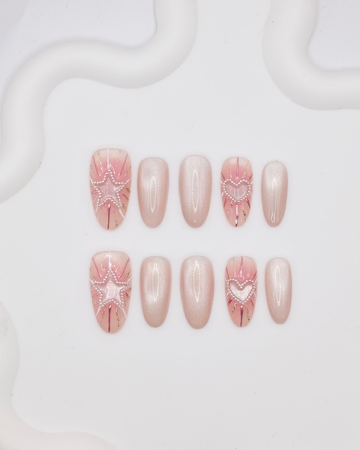 Long Almond 2026 Valentine's Day Limited Pinky Star Press On Nails