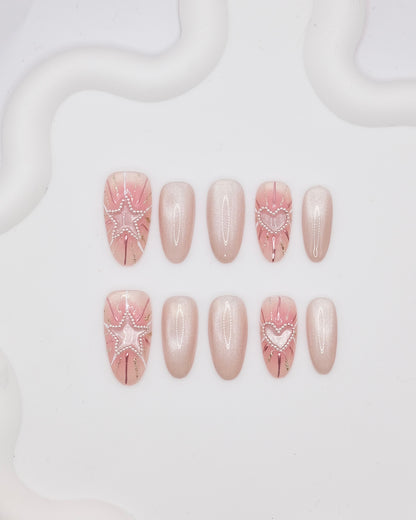Long Almond 2026 Valentine's Day Limited Pinky Star Press On Nails