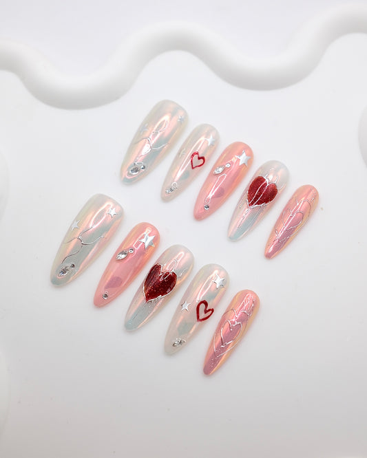 Extra Long Stiletto 2026 Valentine's Day Limited Shiny Heart Press On Nails