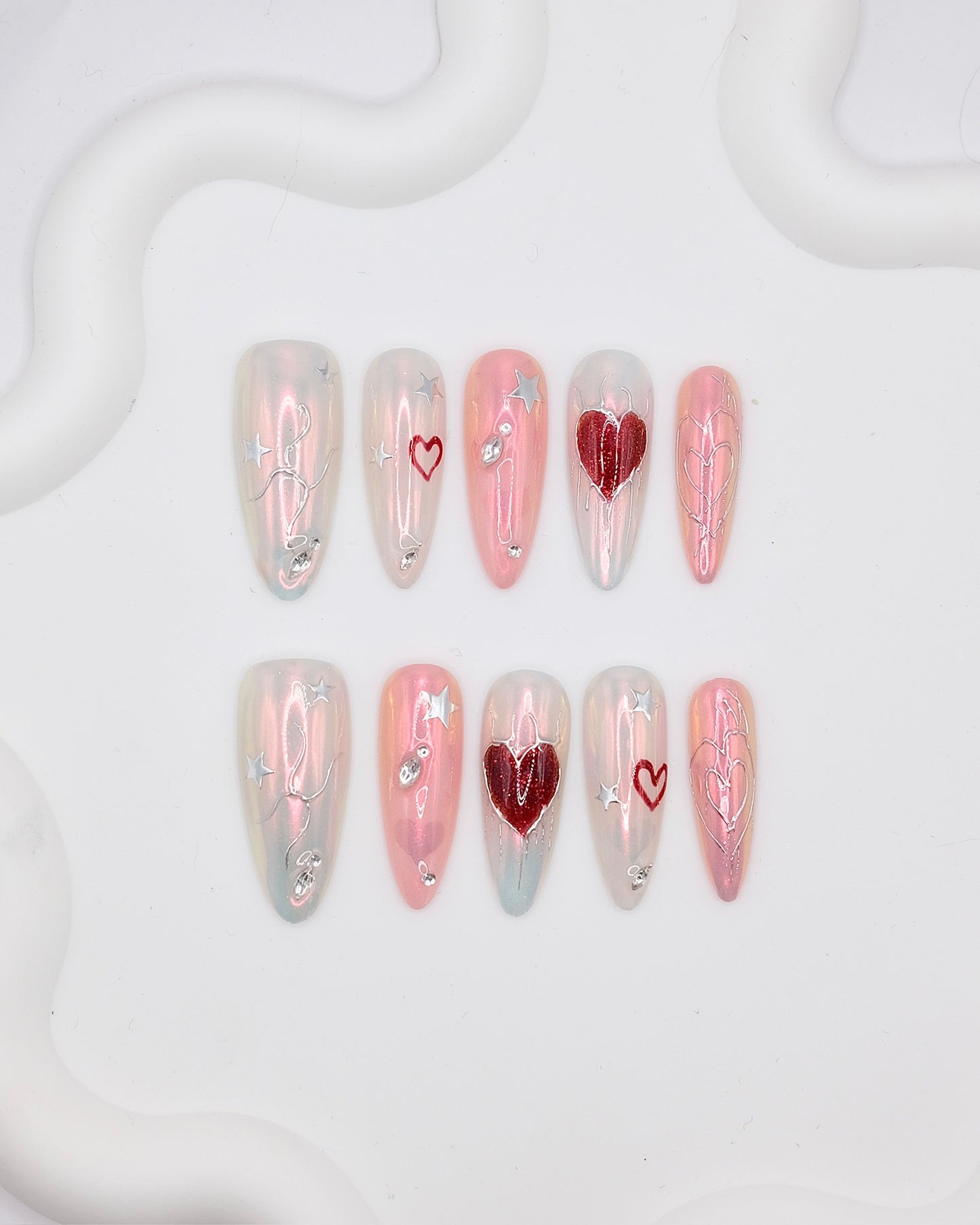 Extra Long Stiletto 2026 Valentine's Day Limited Shiny Heart Press On Nails