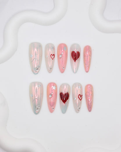 Extra Long Stiletto 2026 Valentine's Day Limited Shiny Heart Press On Nails