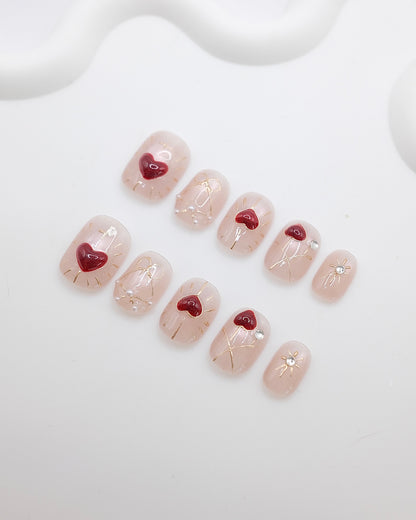 Short Rounded 2026 Valentine's Day Limited Love Heart Press On Nails