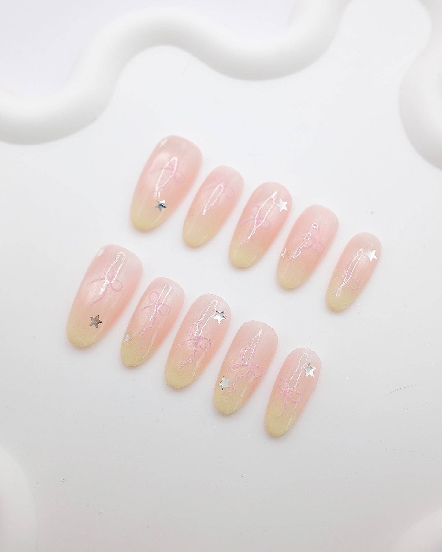 Long Oval Light Pink With Starry Galaxy Press On nails