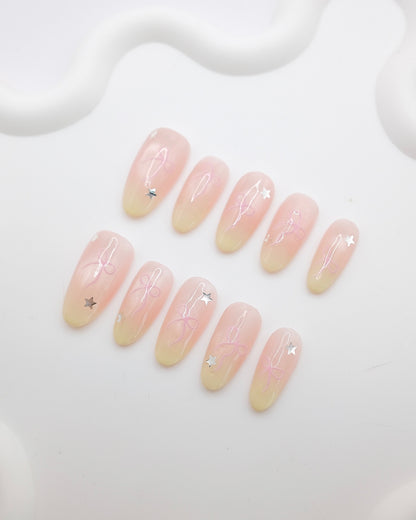 Long Oval Light Pink With Starry Galaxy Press On nails