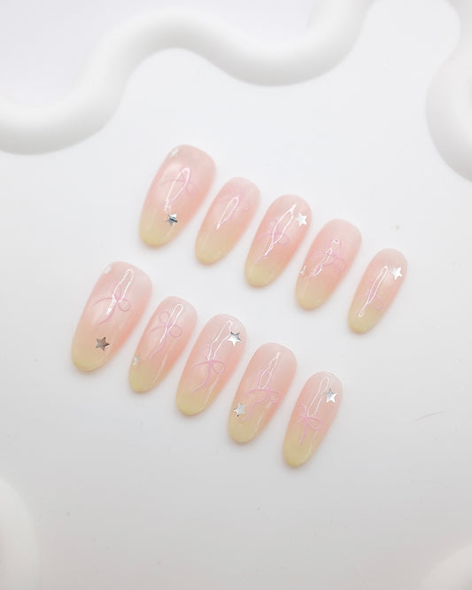 Long Oval Light Pink With Starry Galaxy Press On nails