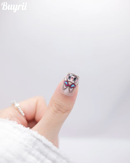 Short Coffin Pink Colorful LABUBU Press On Nails