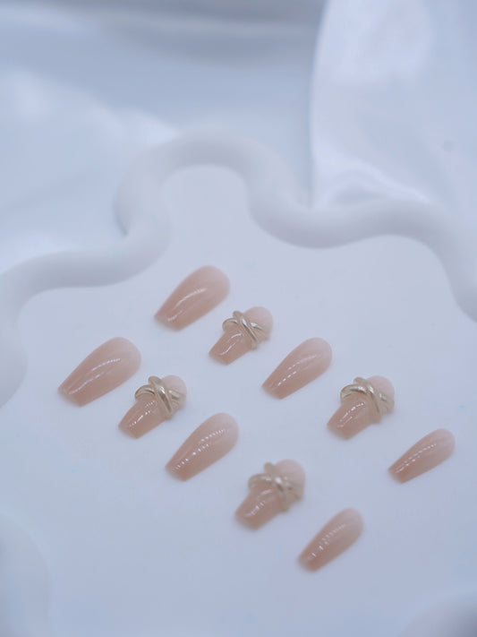 Mid-Long Coffin Pink & 3D Accessories Press On Nails