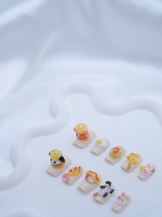 Short Coffin 3D Accessories White Cuties Press On Nails