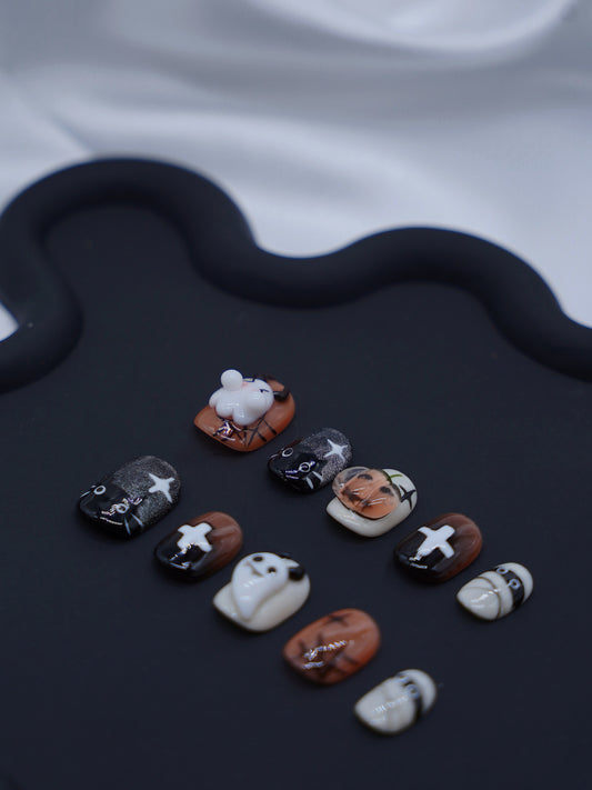 Short Rounded 3D Accessories Halloween Cute Things Press On Nails