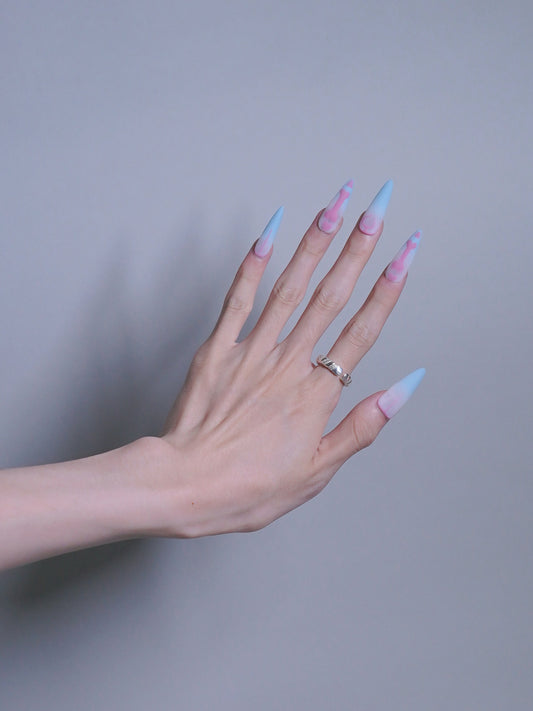 Extra Long Stiletto Matte Pink & Blue Bone Press On Nails