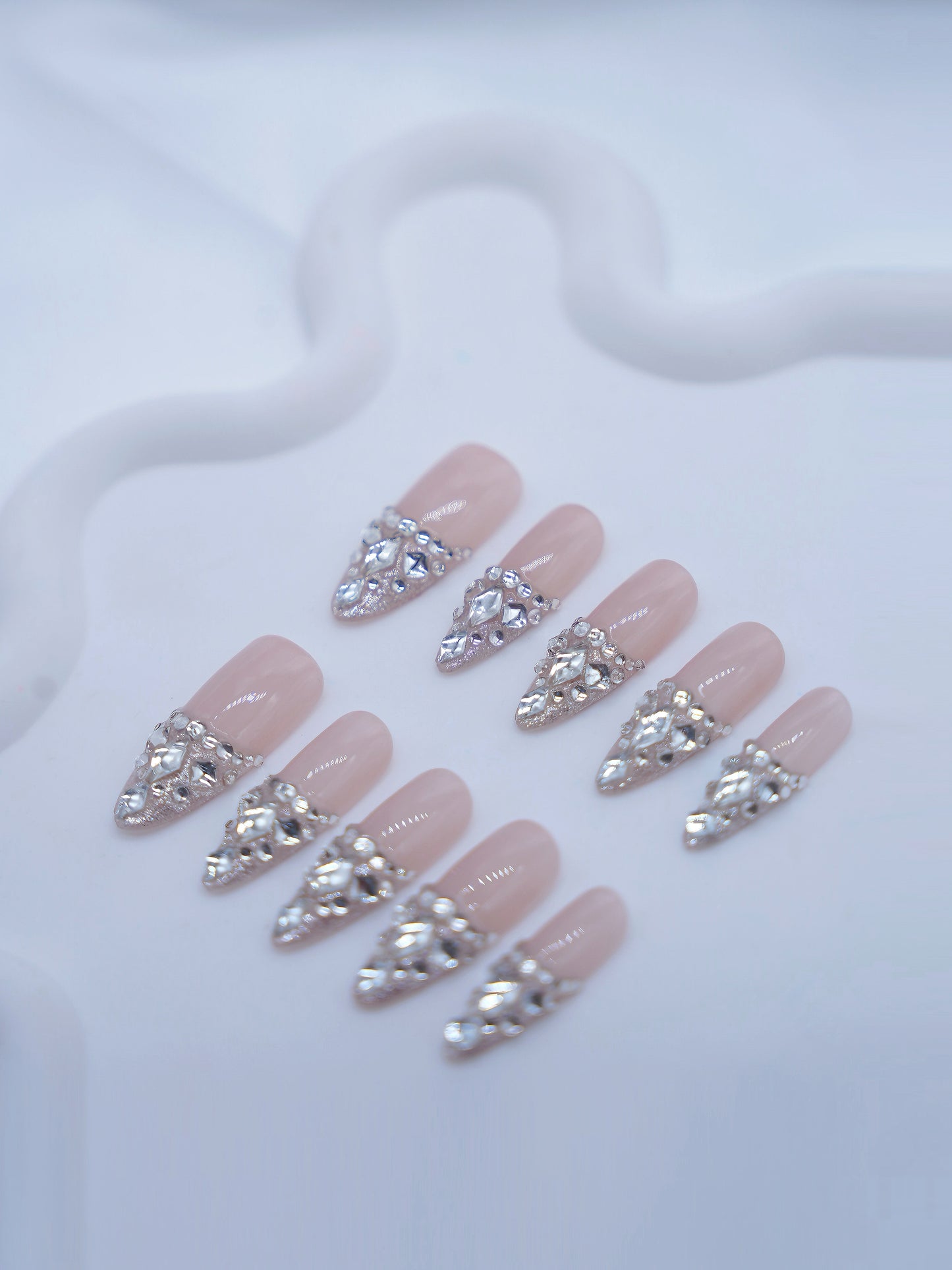 Extra Long Almond Pink Diamond Queen Press On Nails