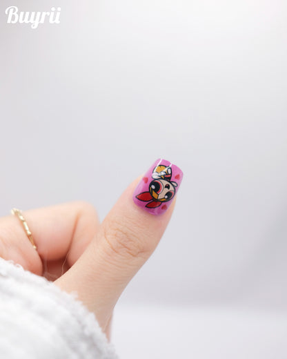 Short Coffin Pink The Powerpuff Girls Press On Nails