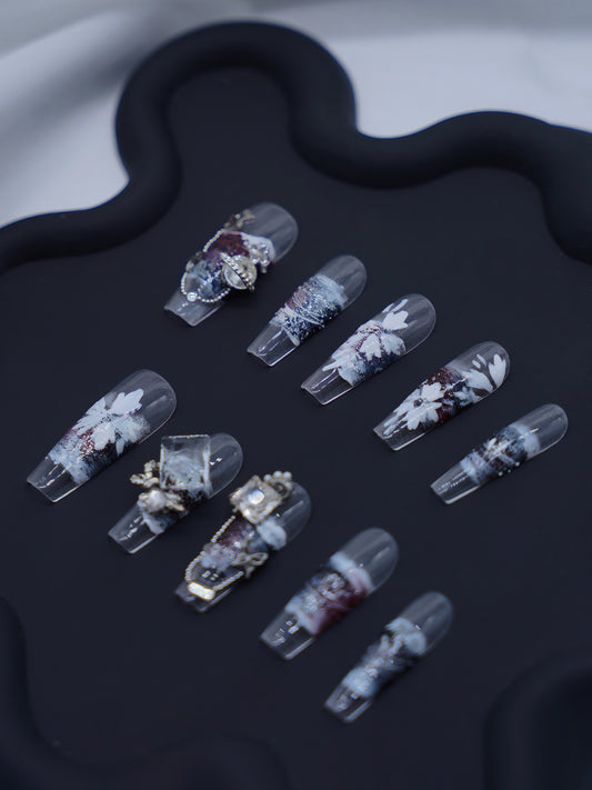 Extra Long Coffin Punk With Diamond Press On Nails