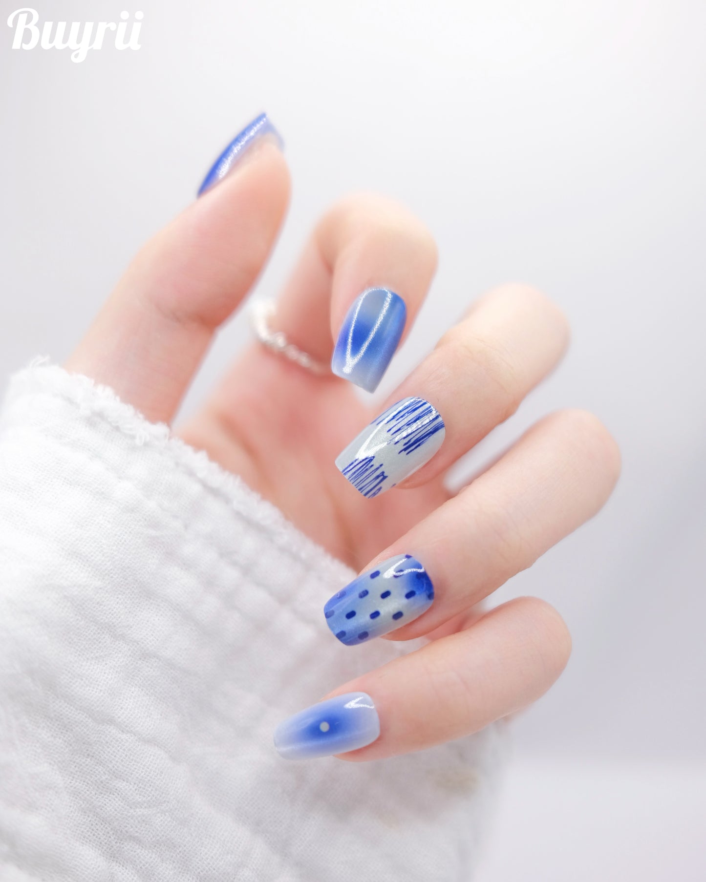 Short Coffin Blue New Jeans K-POP Press On Nails
