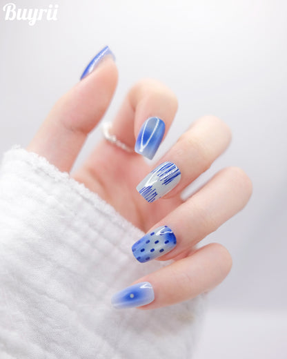 Short Coffin Blue New Jeans K-POP Press On Nails