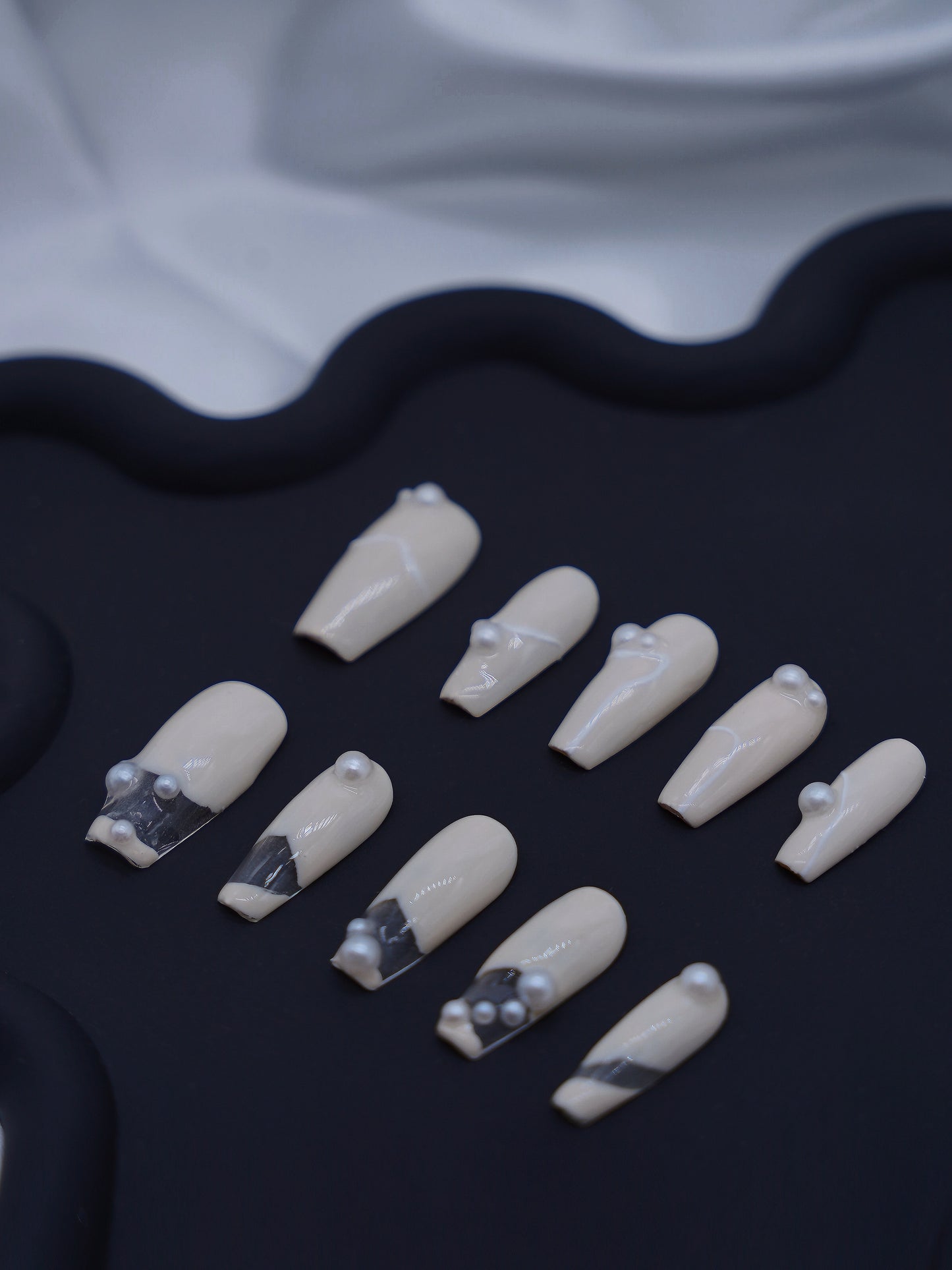 Long Coffin White Pearl Princess Press On Nails