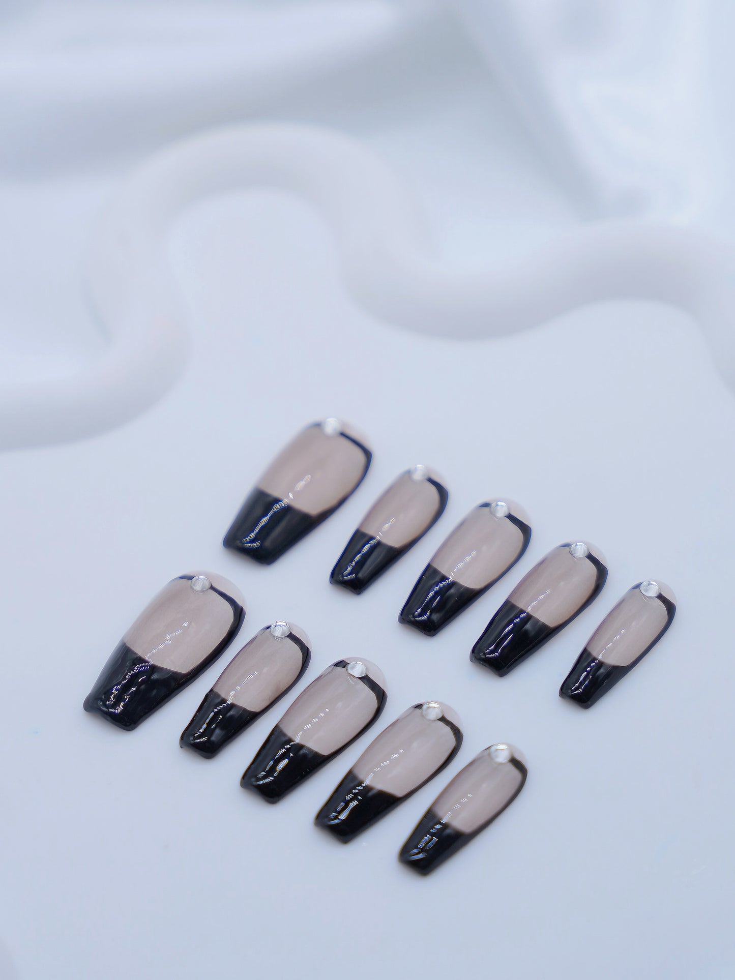 Long Coffin Black & Transparent Eclipse Elegance Diamond Press On Nails