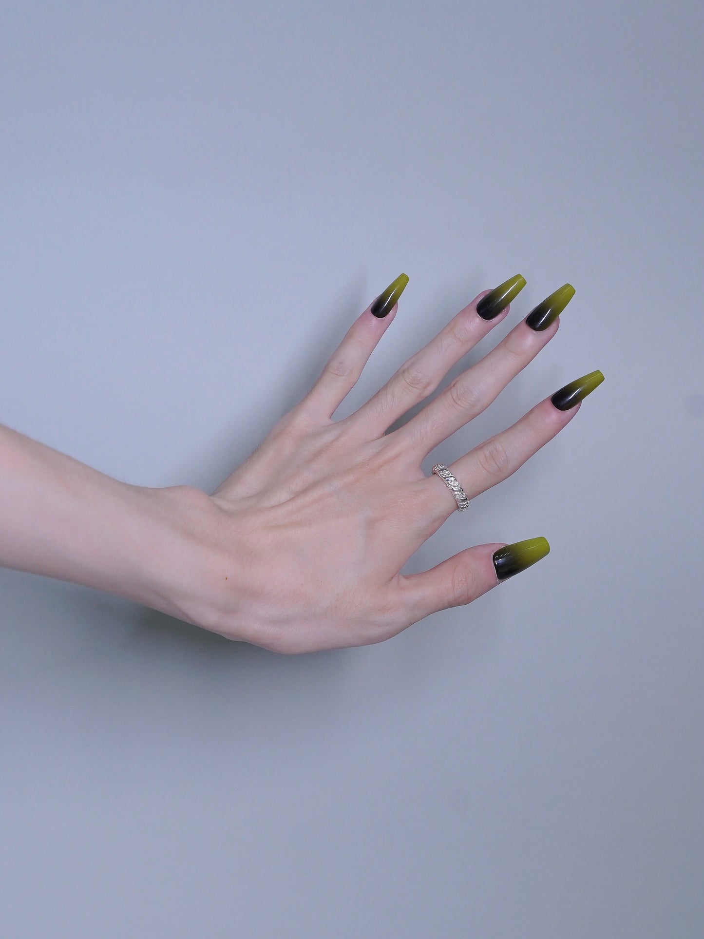 Long Coffin Black & Green Billie Eilish Style Press On Nails