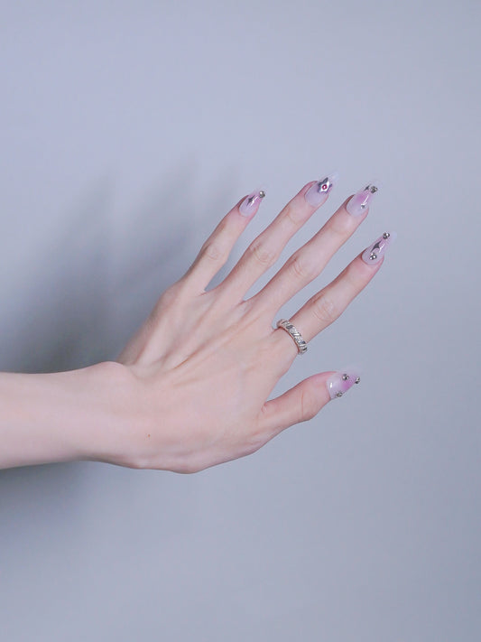 Long Coffin Pink Blush Shiny Diamond Press On Nails