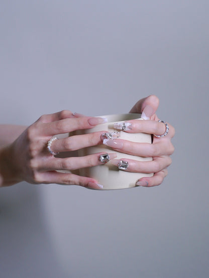 Long Coffin Pink Bubble & Square Diamond Press On Nails