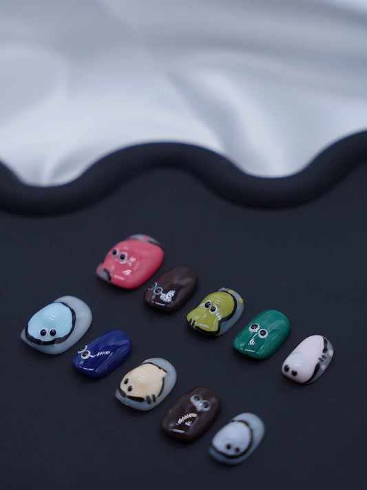 Short Rounded Colorful Cute Eyes Press On Nails