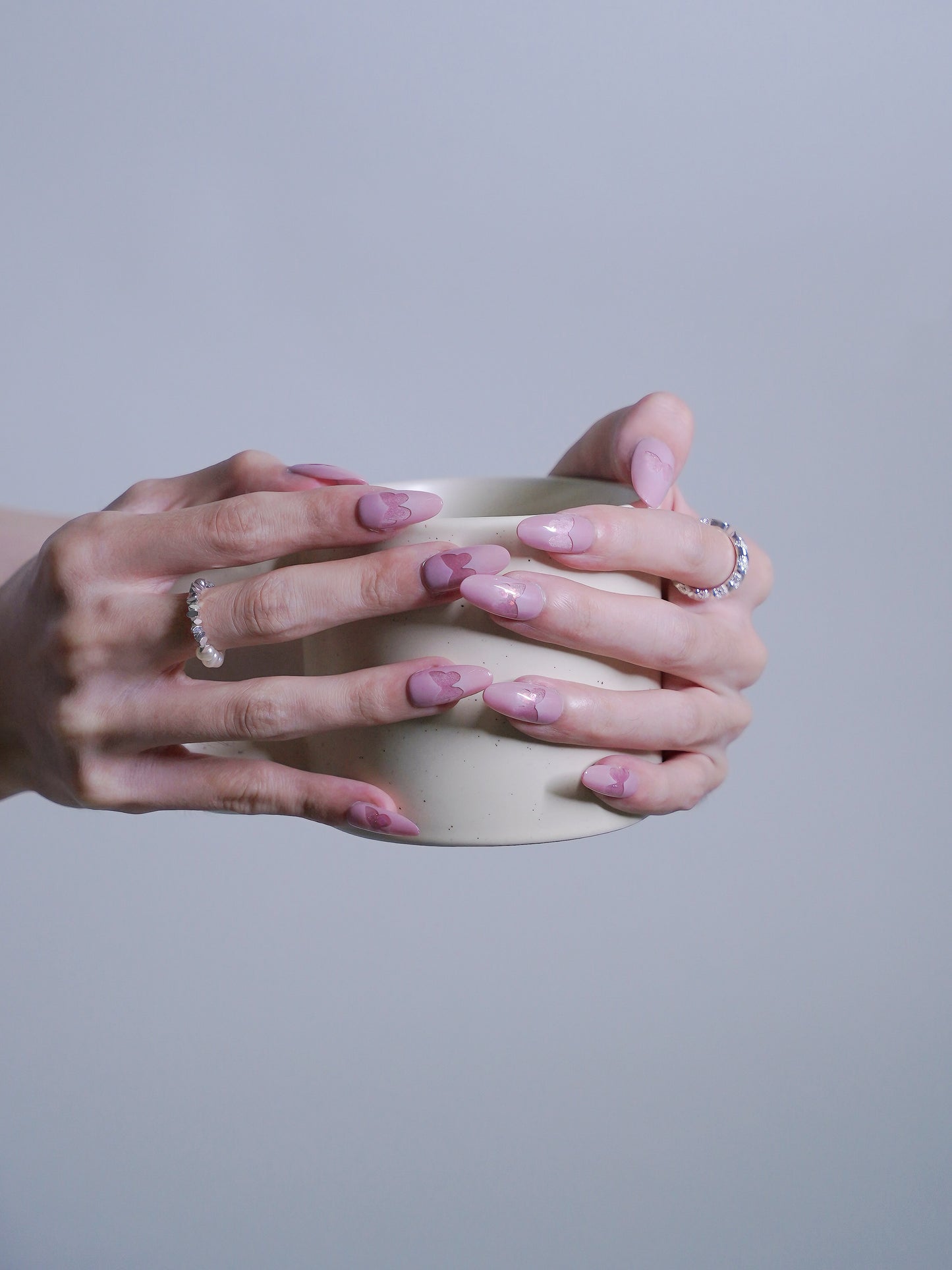 Mid-Long Almond Shiny Pink Butterfly Press On Nails