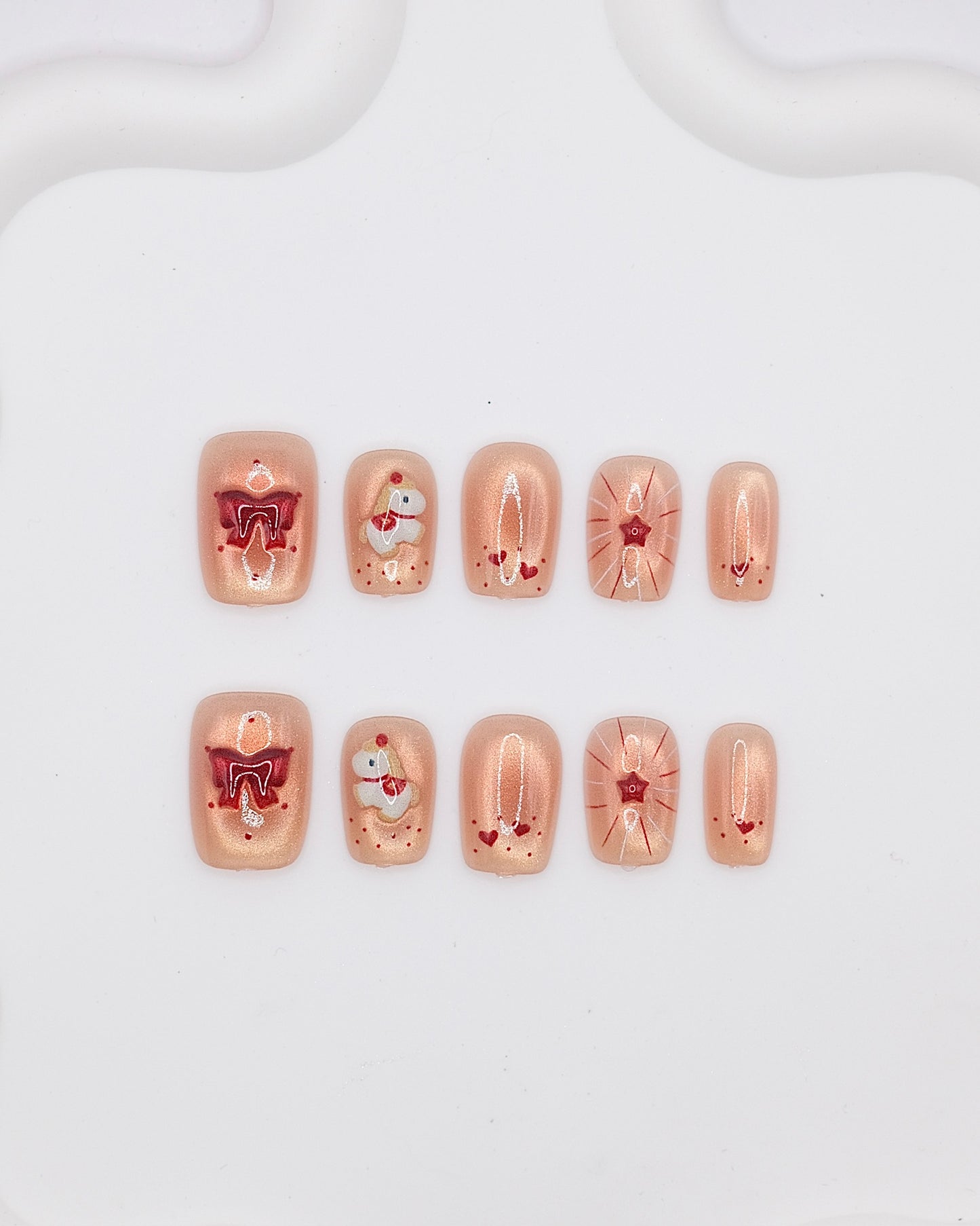 Short Coffin Nude Bow tie Chinese New Year of Horse Press On Nails