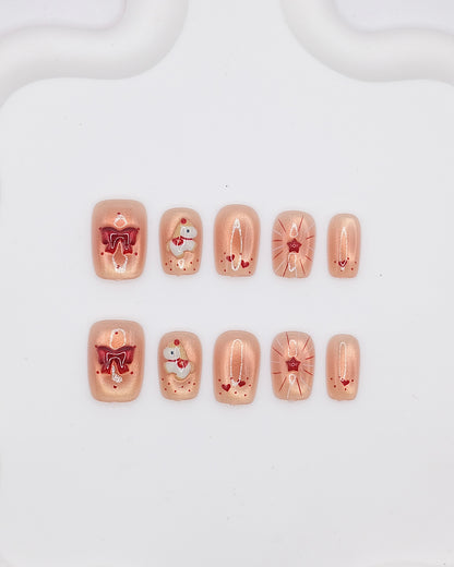 Short Coffin Nude Bow tie Chinese New Year of Horse Press On Nails